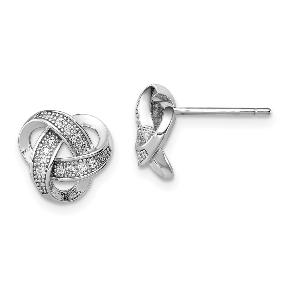 925 Sterling Silver Rhodium-Plated Cz Micropav Love Knot Post Earrings 84$